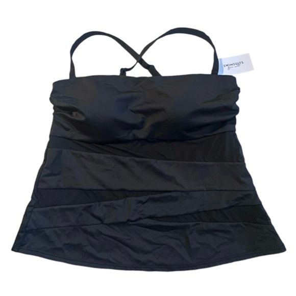 SWIMSUITS FOR ALL Black Mesh Wrap Bandeau Tankini Top Poolside Glamour Plus 20 - Picture 3 of 16